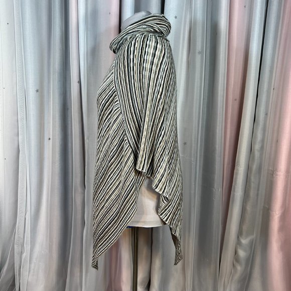 Lightweight Black, Brown & White Striped Pullover Knit Poncho - Picture 5 of 7